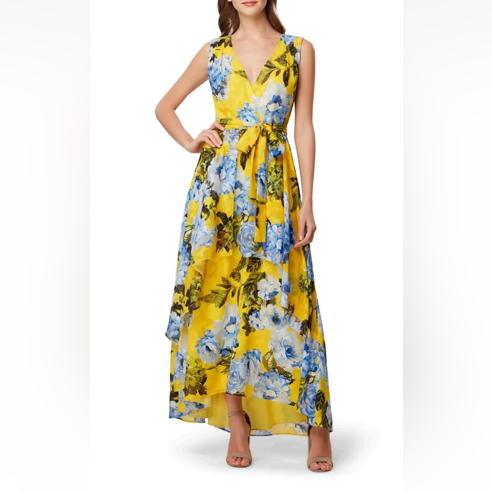 Tahari Sleeveless Divine Floral Yellow Jacquard Maxi Dress - NWT - Reemoly